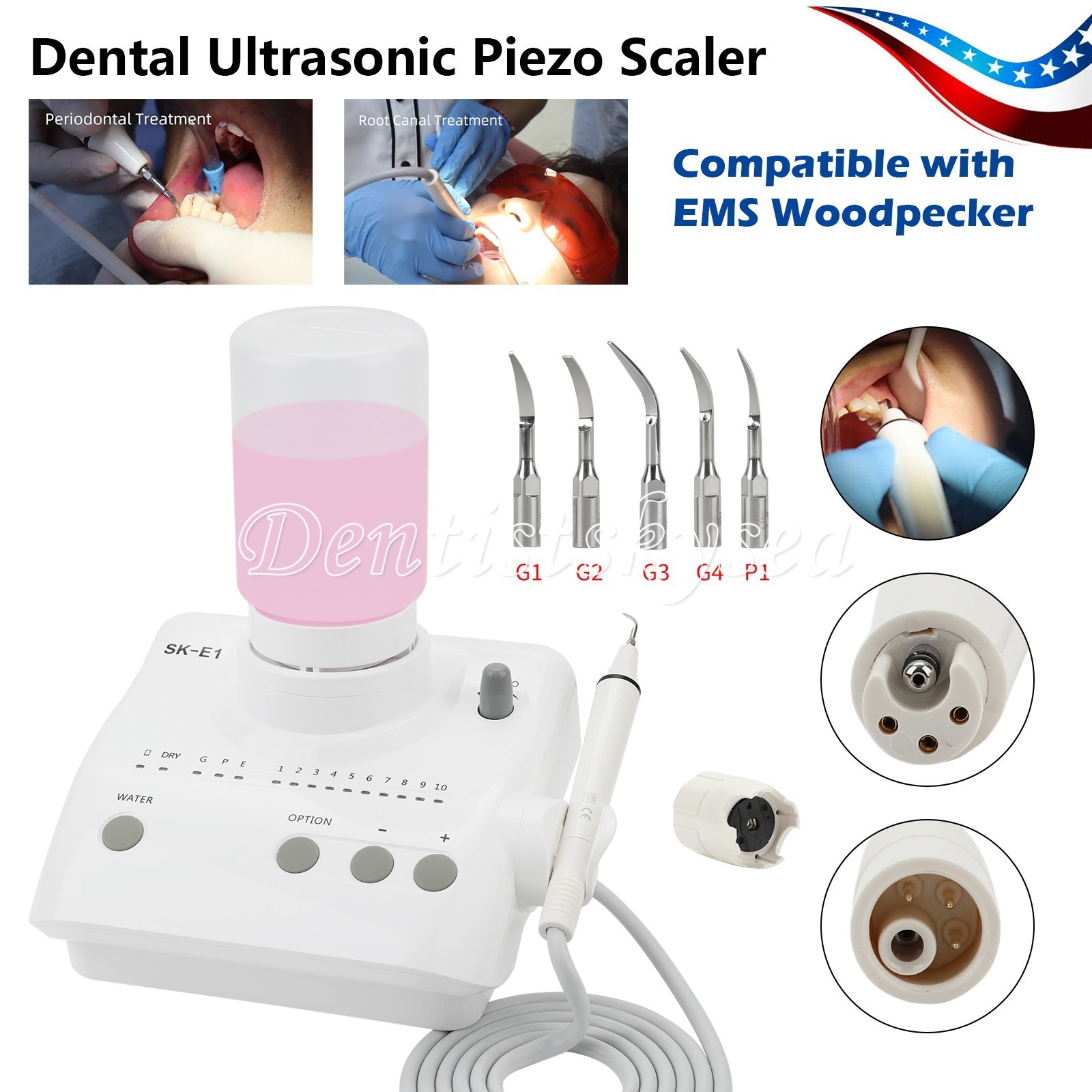 US Cavitron Dental Ultrasonic Scaler fit EMS + LED Handpiece+Tips+Bottle SK-A8