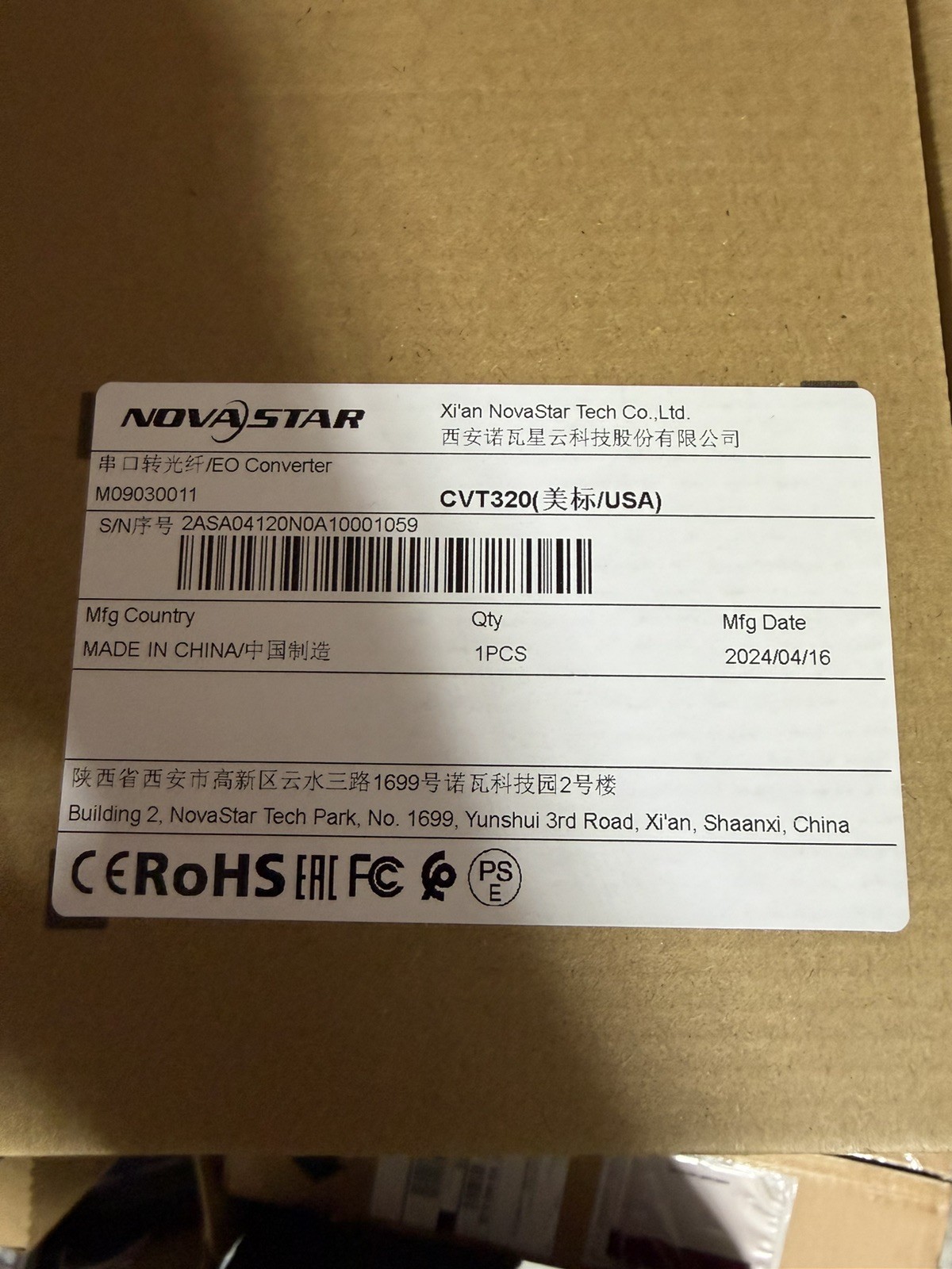 NOVASTAR CVT320 SM Fiber Converter.