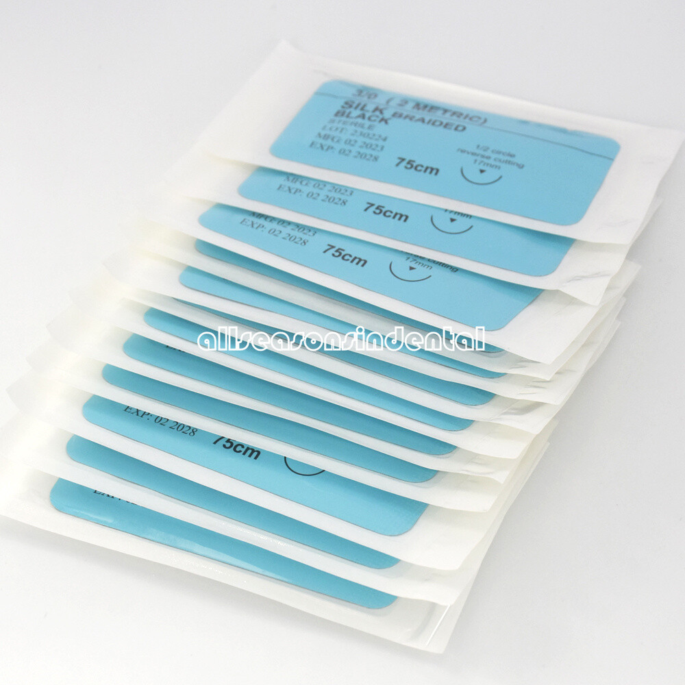 12 Pcs/Box Dental Surgical 3/0 Suture Silk Braided Non Absorbable Suture 75cm