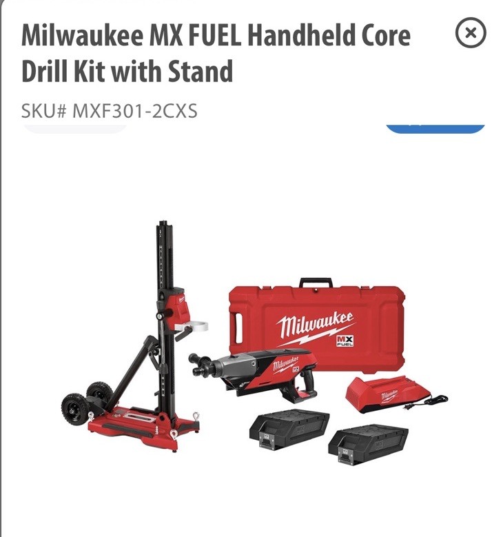 Milwaukee MX FUEL Handheld Core Drill Kit with Stand SKU# MXF301-2CXS