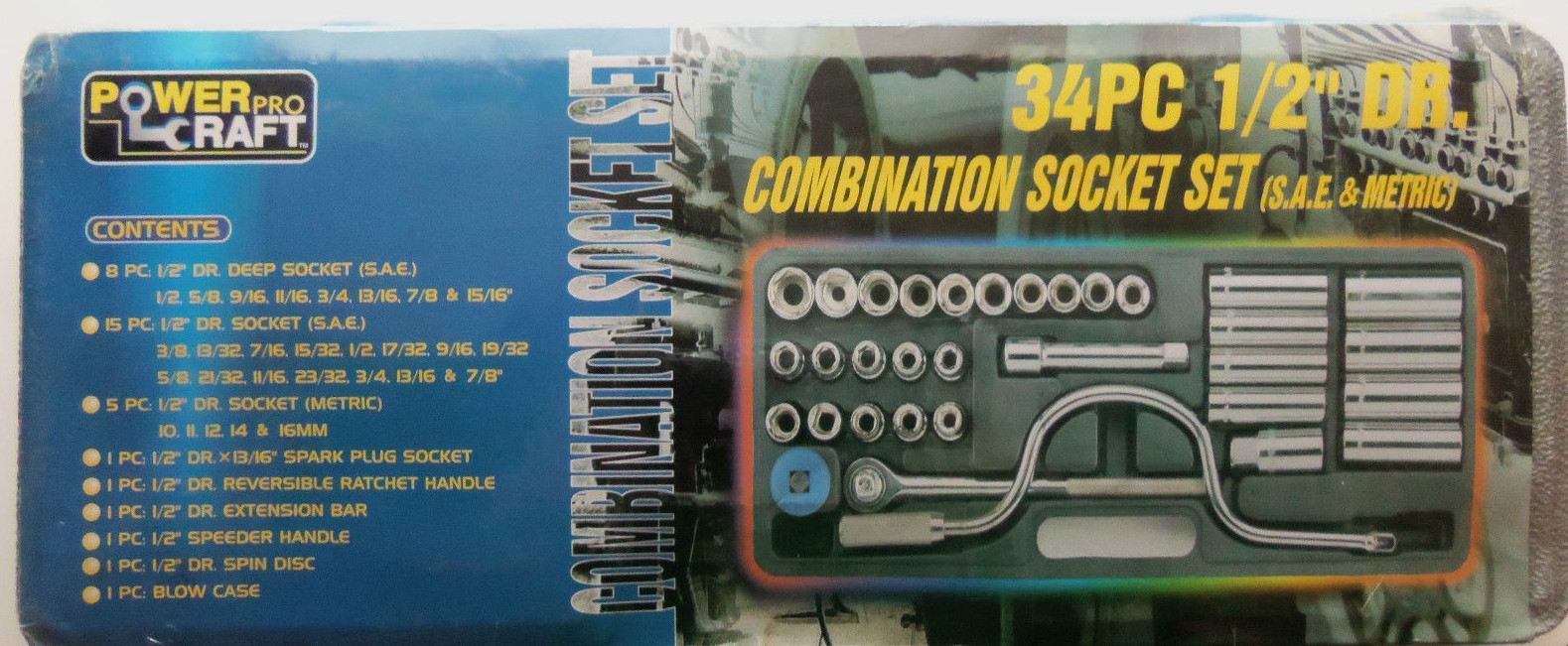 Power Procraft 34 Piece 1/2″ Drive Combination Socket Tool Set SS34B SEALED