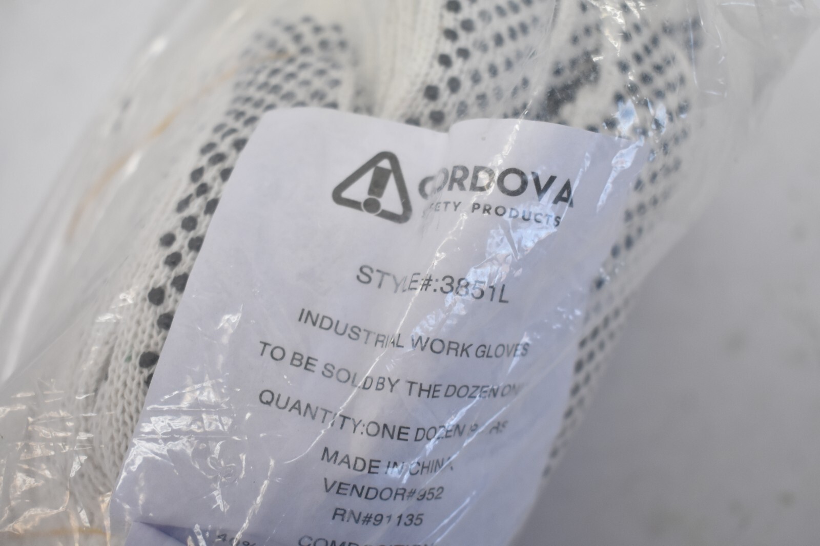Lot of 12 Pairs Cordova String Knit Gloves PVC Dotted 2 Sided Large Size 3851L