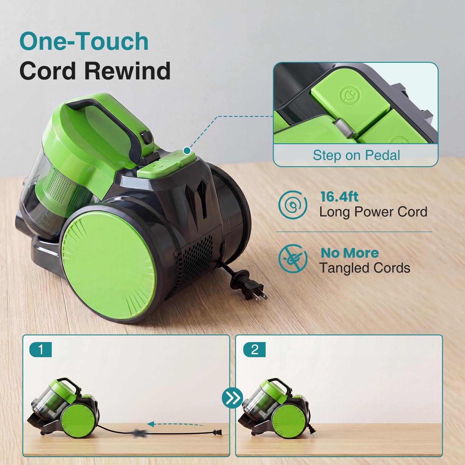 OLIXIS Canister Vacuum Cleaner for Home, 13.15″*9.45″*11.73″, Green
