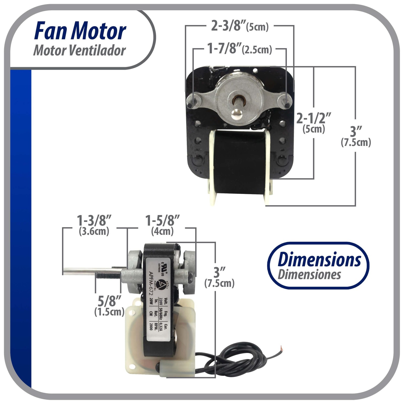 Appli Parts APFM-672 1/130 Hp Fan Motor, 220 V, 50/60 Hz, 3000 rpm, Reversible r