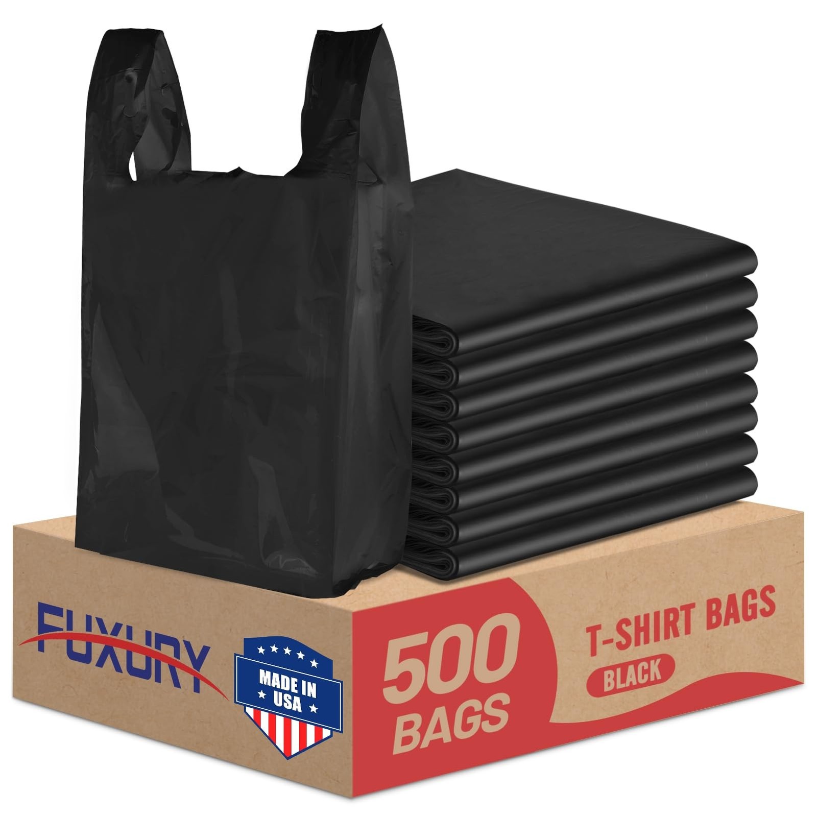 500 Count Plastic T-shirt Bags Black 12″x 6.5″x 21″Grocery Trash Take Out To Go