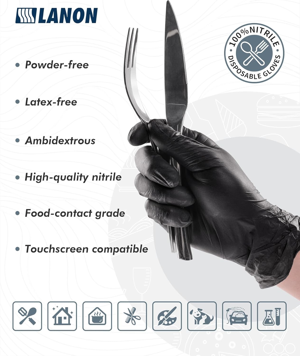Latex/powder/silicone free, textured fingertips for firm grip