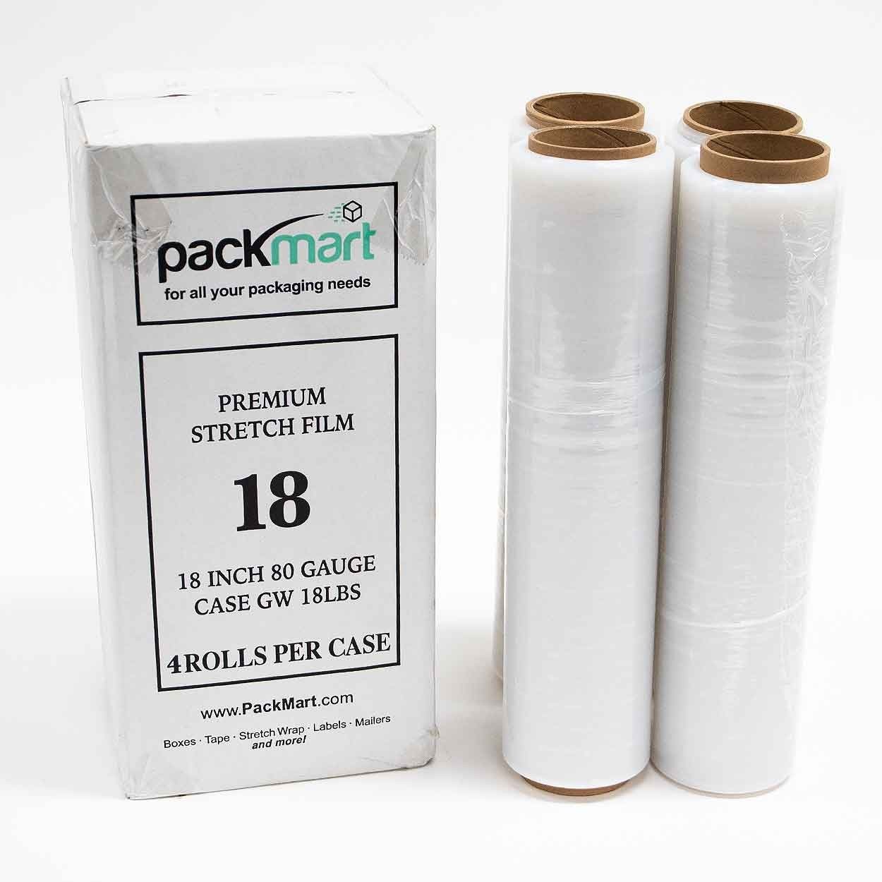 Clear 18″ 80 Gauge Stretch Film Pallet Wrap Moving Warehouse 4 ROLLS CASE