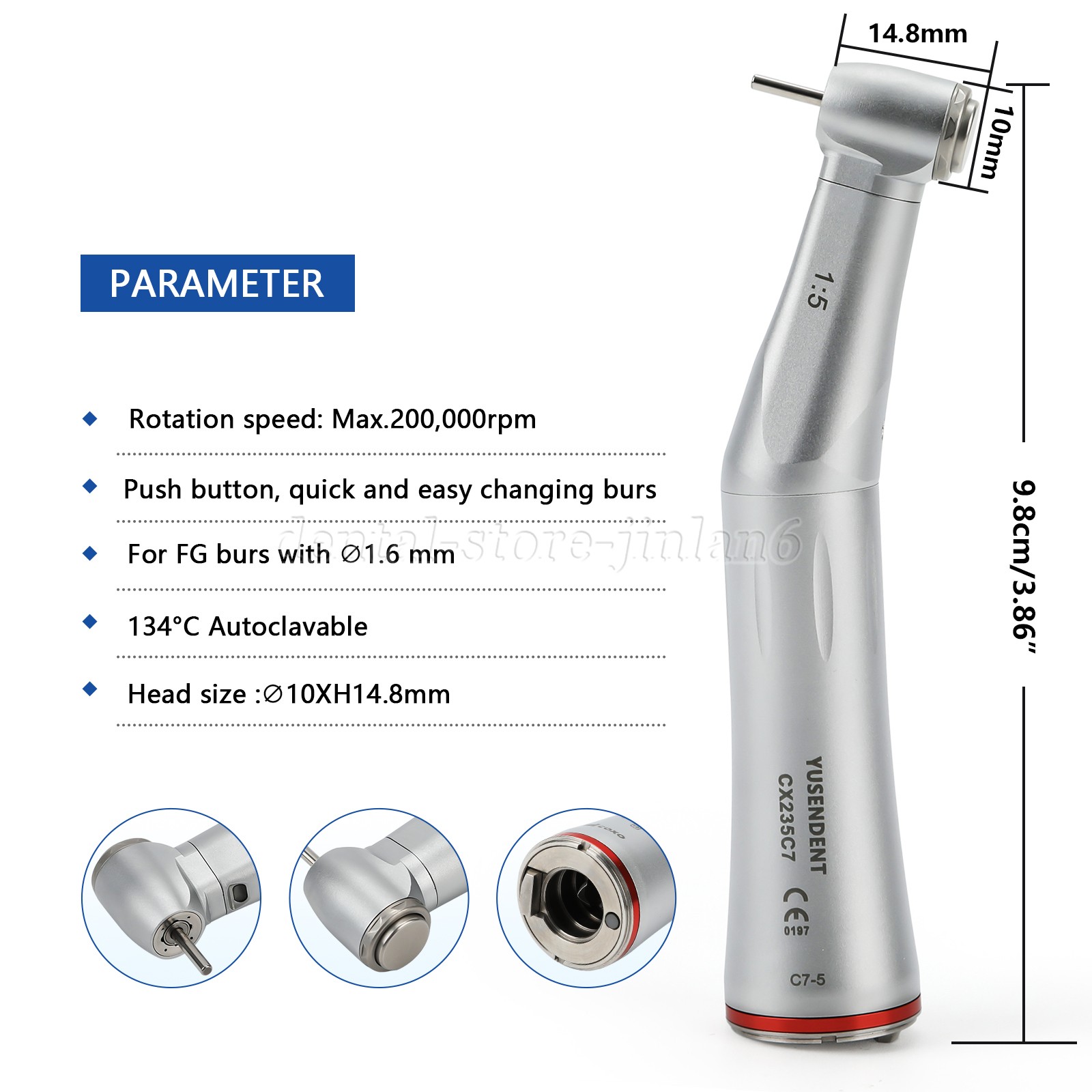 COXO Dental Internal water spray 1:5 Increasing LED Optic Fiber Contra Angle