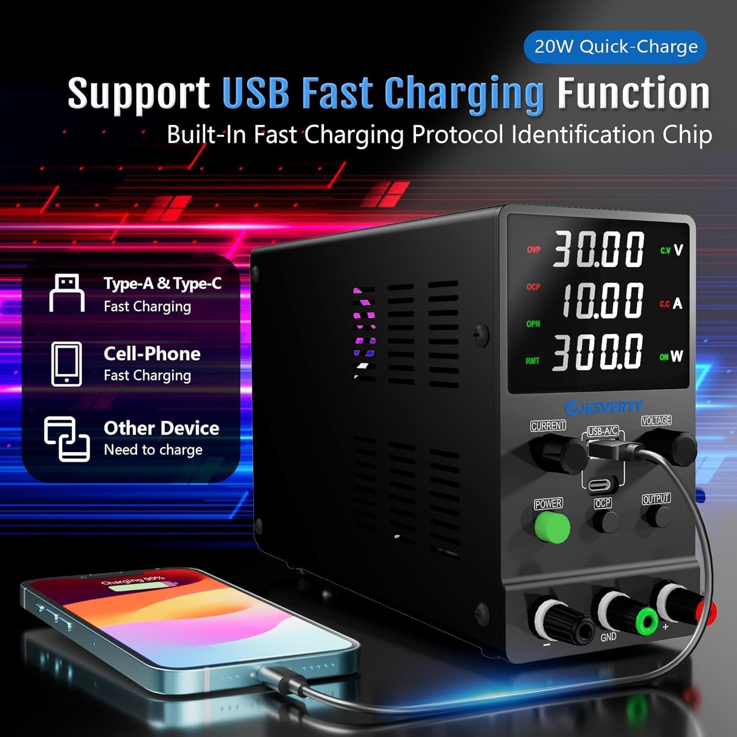 DC Power Supply Variable, 0-32V 0-10A Adjustable Switching DC Regulated Bench…