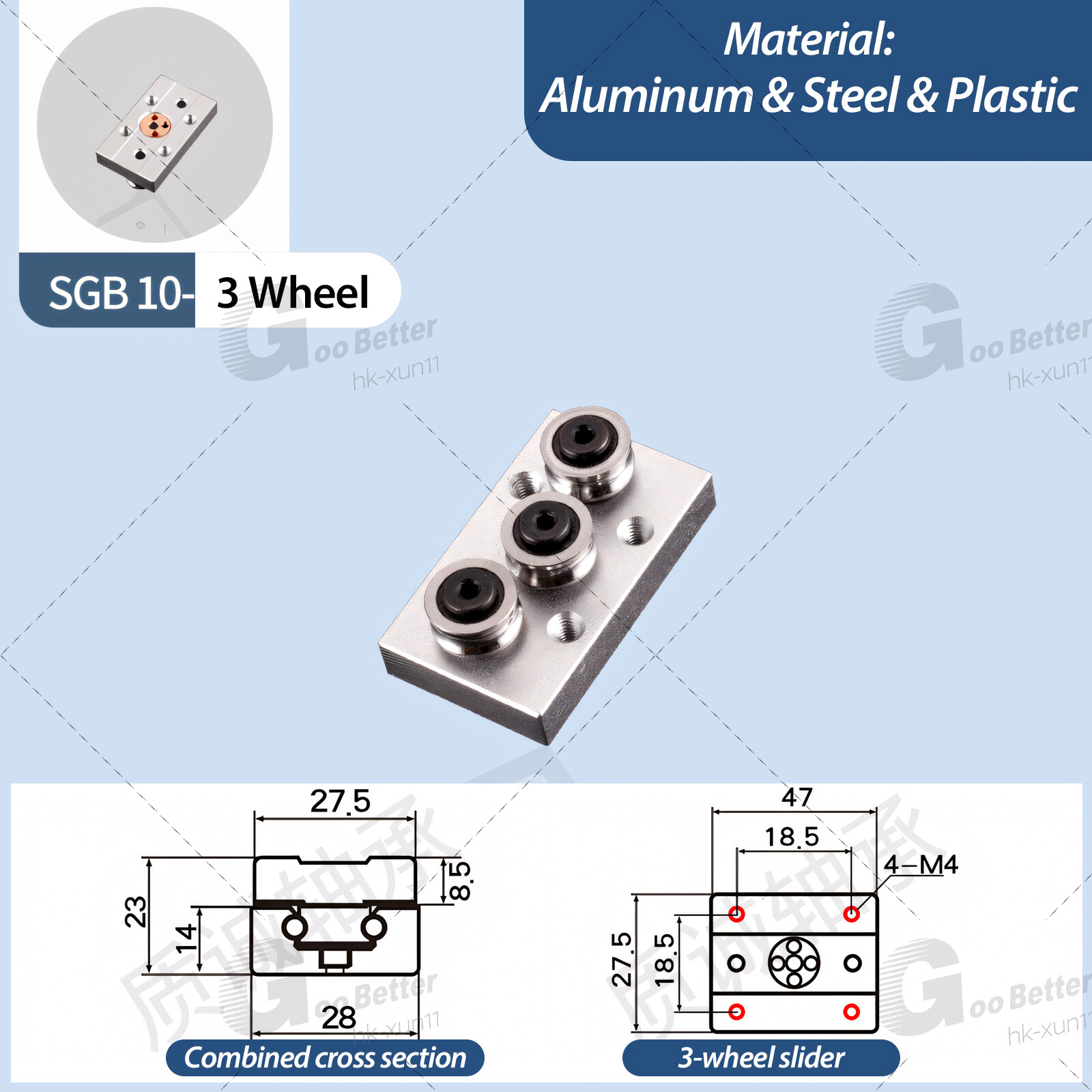 Built-In Dual-Axis Linear Rail Guide 500mm Lock Sliders SGB10-SGB35 3/4/5 Wheel