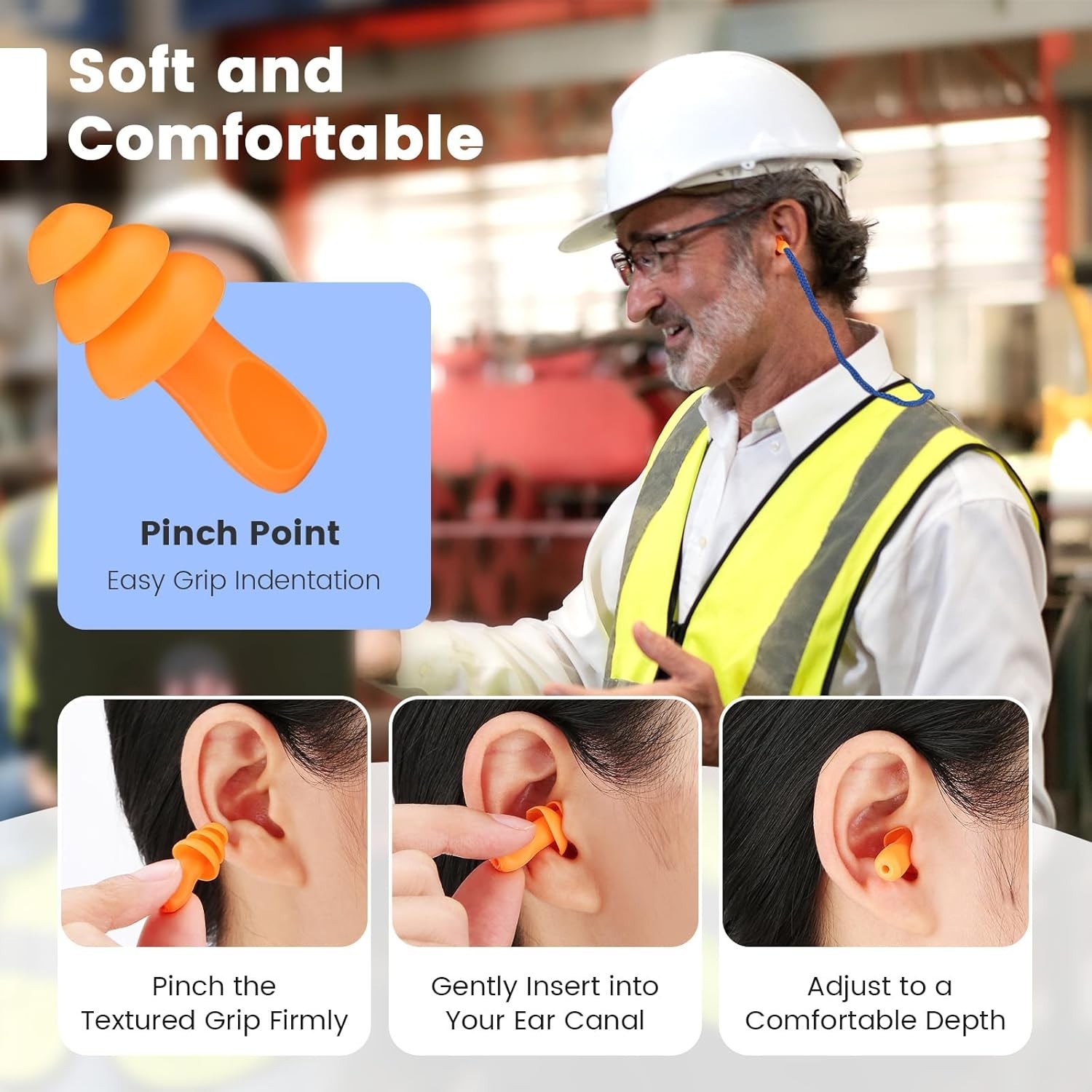 10 Pair Silicone Corded Ear Plugs Reusable Shooting Hearing Protection with Cord