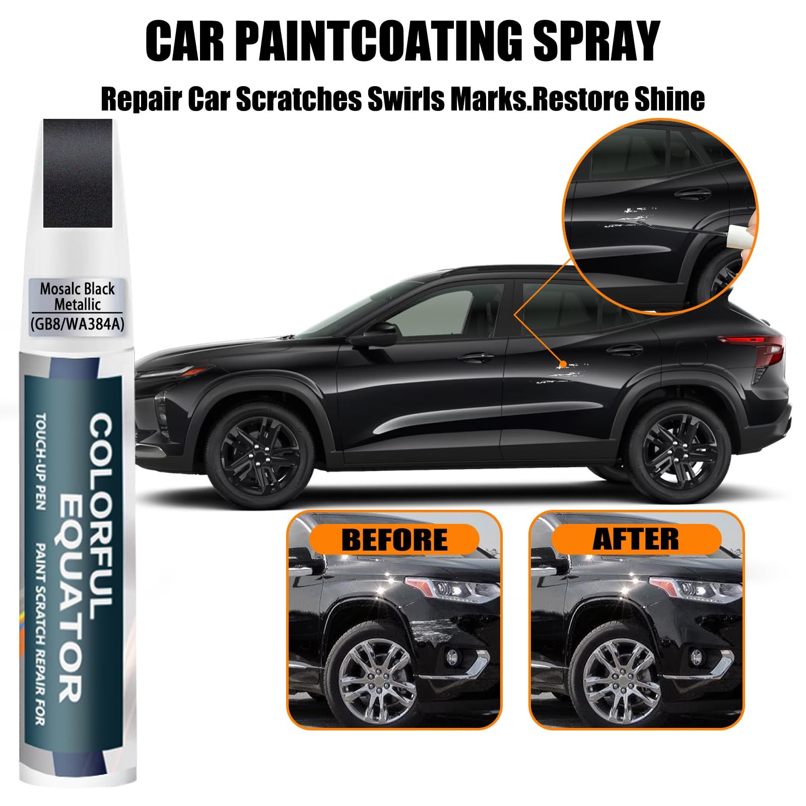 Mosaic Black Metallic Touch Up Paint for Chevrolet, Scratch Repair Pen
