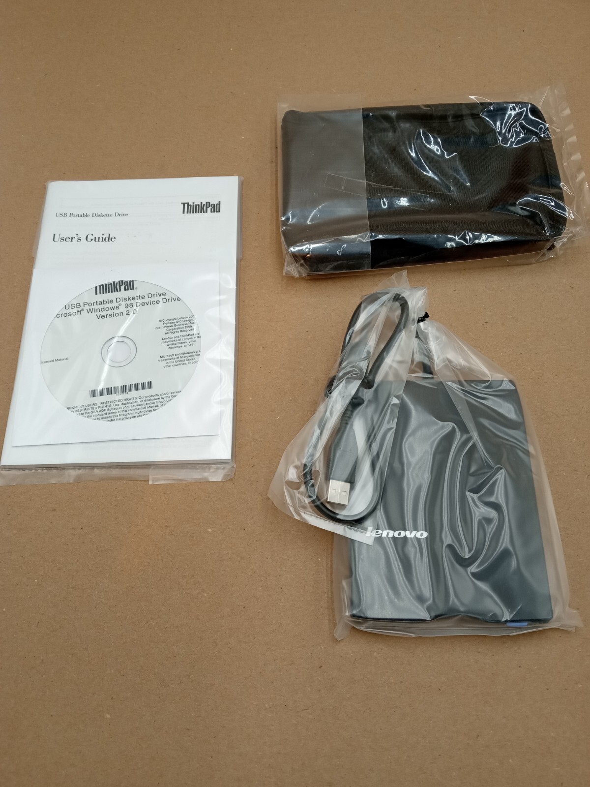 Genuine Vintage Lenovo USB Portable 3.5″ Diskette Disk Drive 1.44mb bag Software