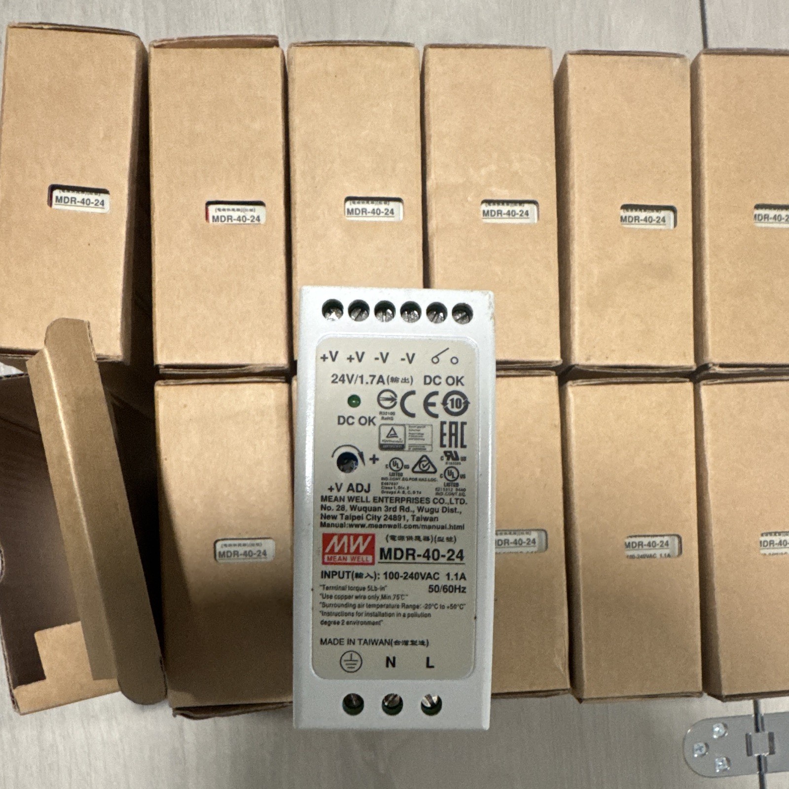 Lot of 12 MEAN WELL MDR-40-24 DIN Rail Switching Power Supply 24V 1.7A 40W DC OK