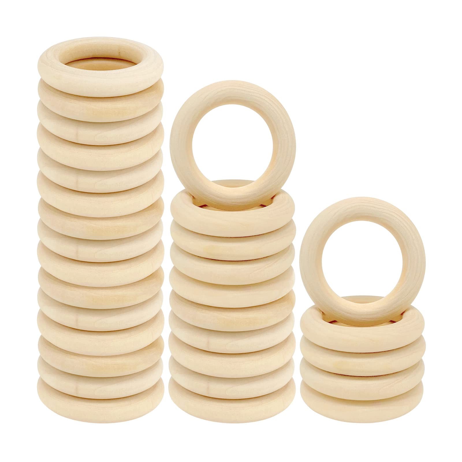 30PCS Natural Wooden Rings for Macrame, Unfinished Wood 55mm/2.2inch