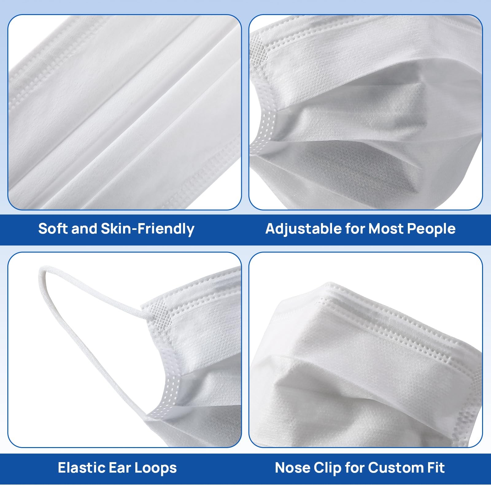 JMU 50pcs 3 Ply White Disposable Face Mask, Medical Grade, Comfortable