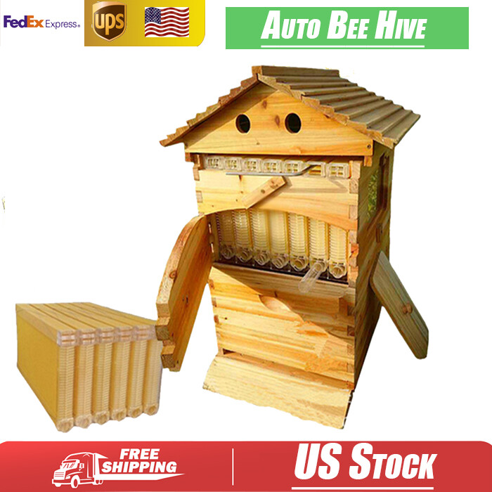 Complete Bee Hives Starter Kit 7 Auto Flow Frames + Beekeeping Supplies Bee Box