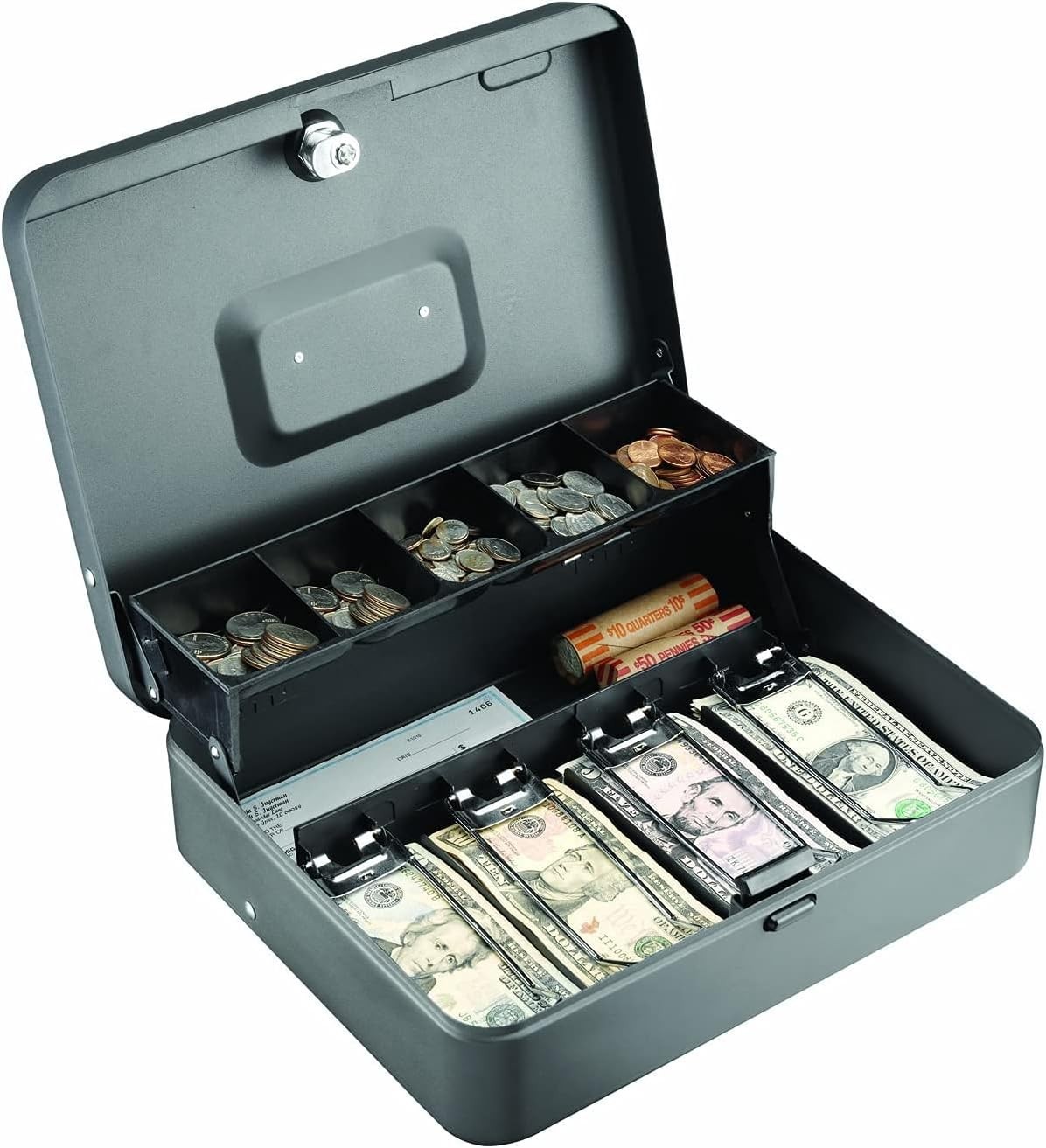 MMF Industries STEELMASTER Tiered Tray Cash Box | 11.81” W x 3.18” H x 9.43” D