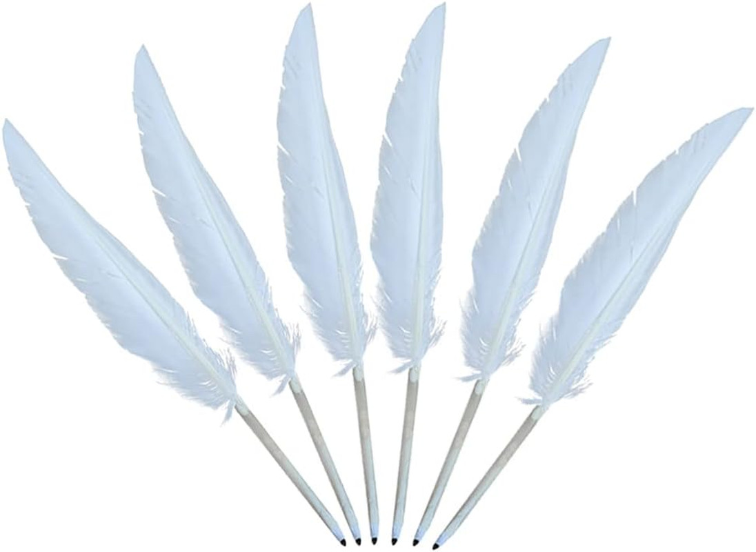 6 Pcs White Feather Quill Pens Vintage Feather Signing Pen Wedding Fancy Signatu