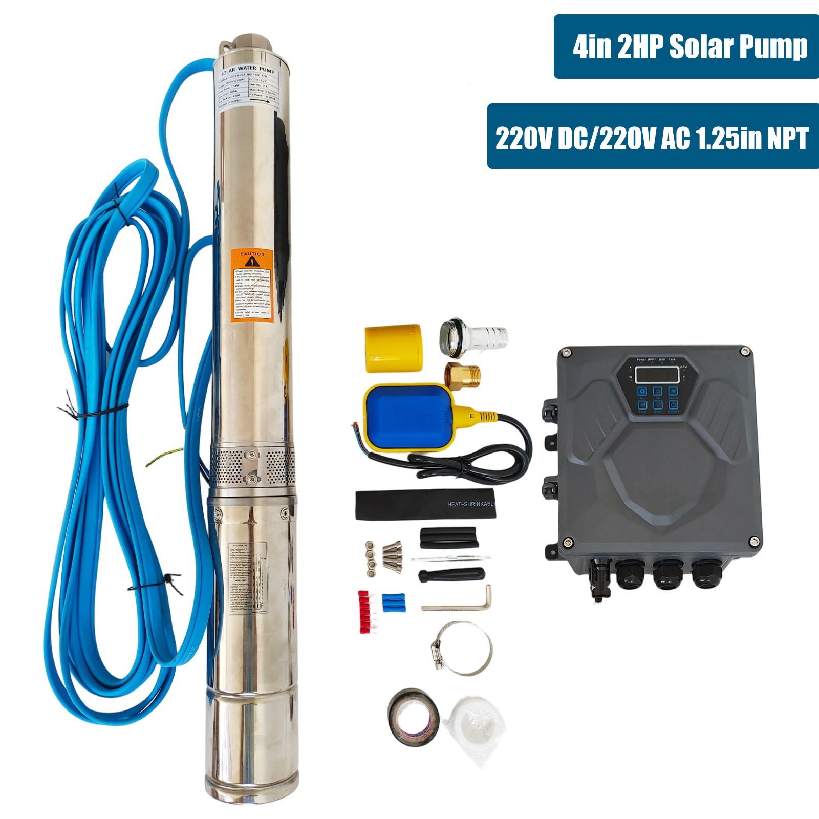 4″ 2HP AC/DC 220V Solar Pump Submersible Pump Bore Deep Well Pump+MPPT Controlle