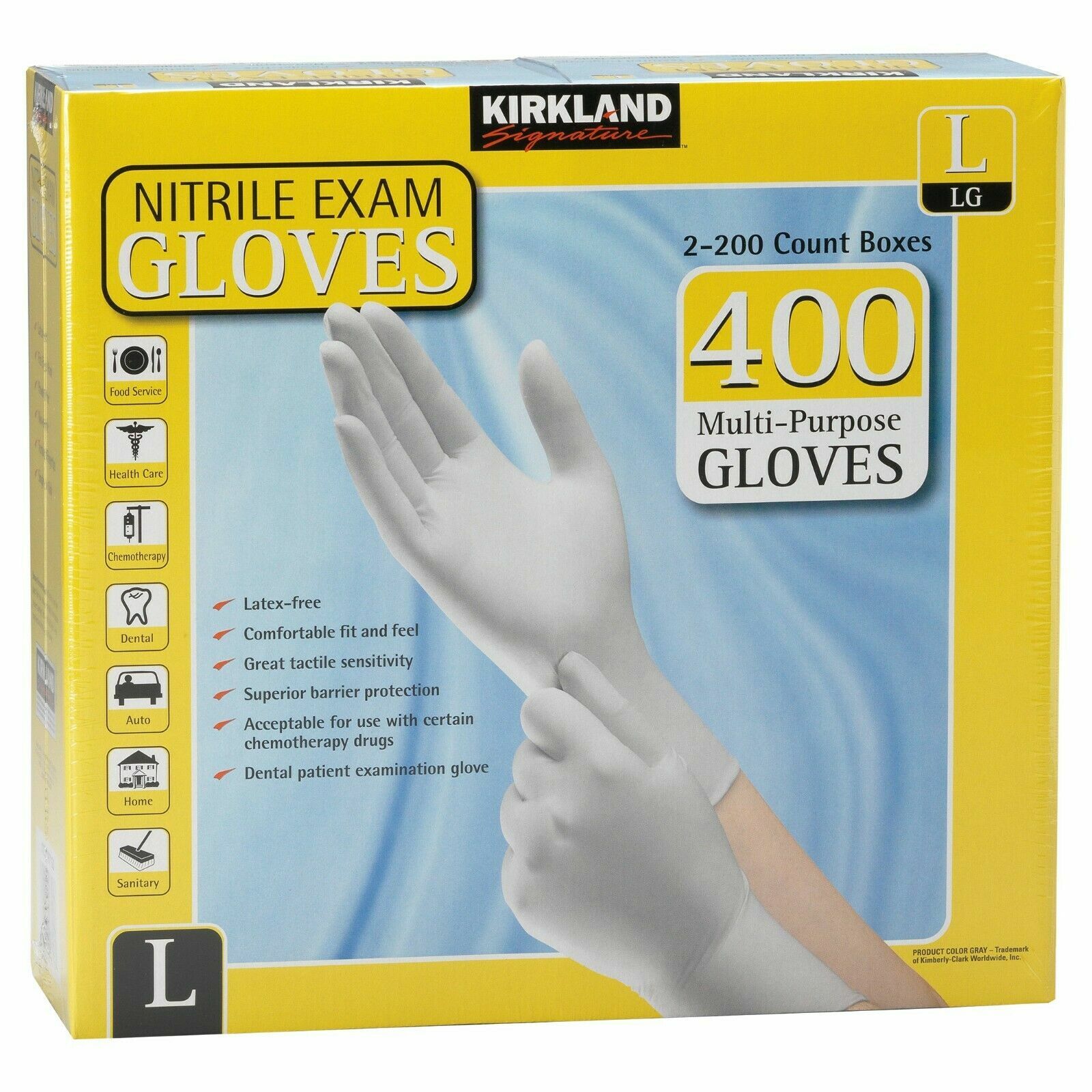 Kirkland Signature Disposable Nitrile Exam Gloves-400 Count LARGE Size