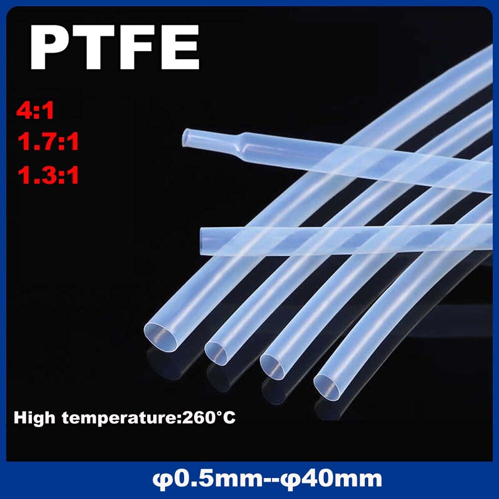 PTFE Heat Shrink Tubing Insulation Tube Flexibl Cable Wrap Sleeve 0.5mm – 40mm