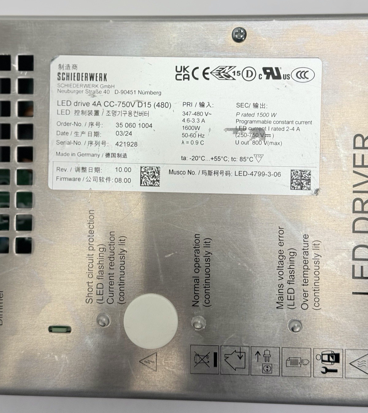 LED Drive 4A CC-750V D15 Schiederwerk, LED-4799-3-06