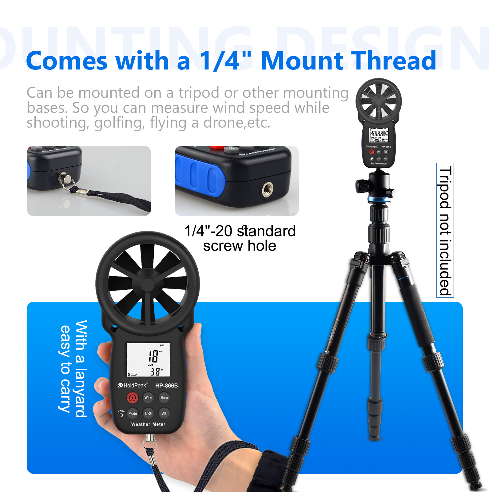 HoldPeak Wind Speed Meter Handheld Anemometer Air Flow MAX/MIN/AVG Temperatur