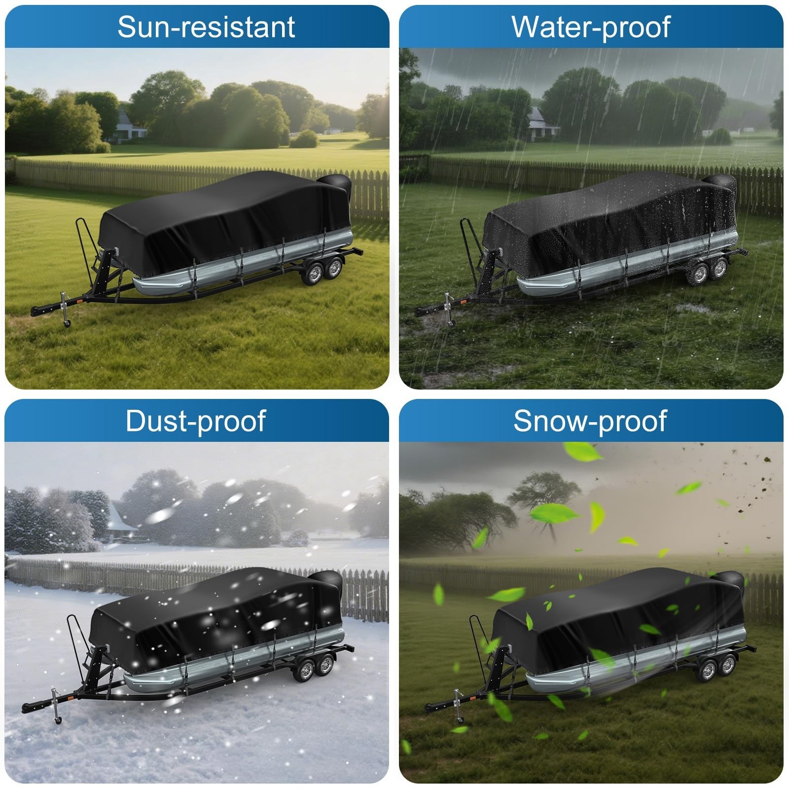 Pontoon Boat Cover 25-28ft, 1200D PU Heavy Duty Marine Grade Pontoon Cover wi…