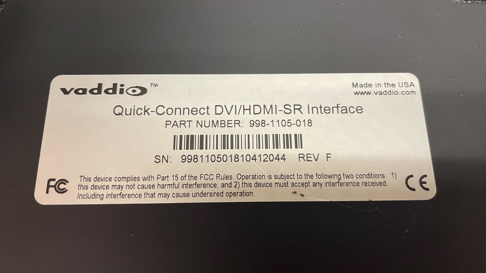 Vaddio 998-1105-018 Quick-Connect DVI/HDMI-SR Interface