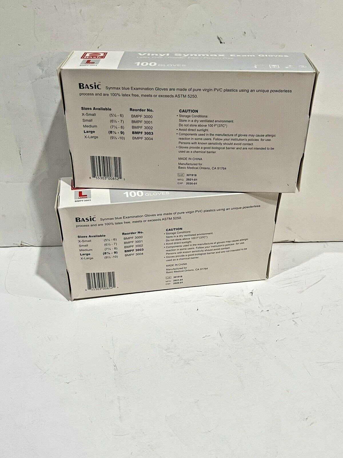 Synmax Disposable Vinyl Gloves, Latex & Powder Free (Box of 100), S-XL