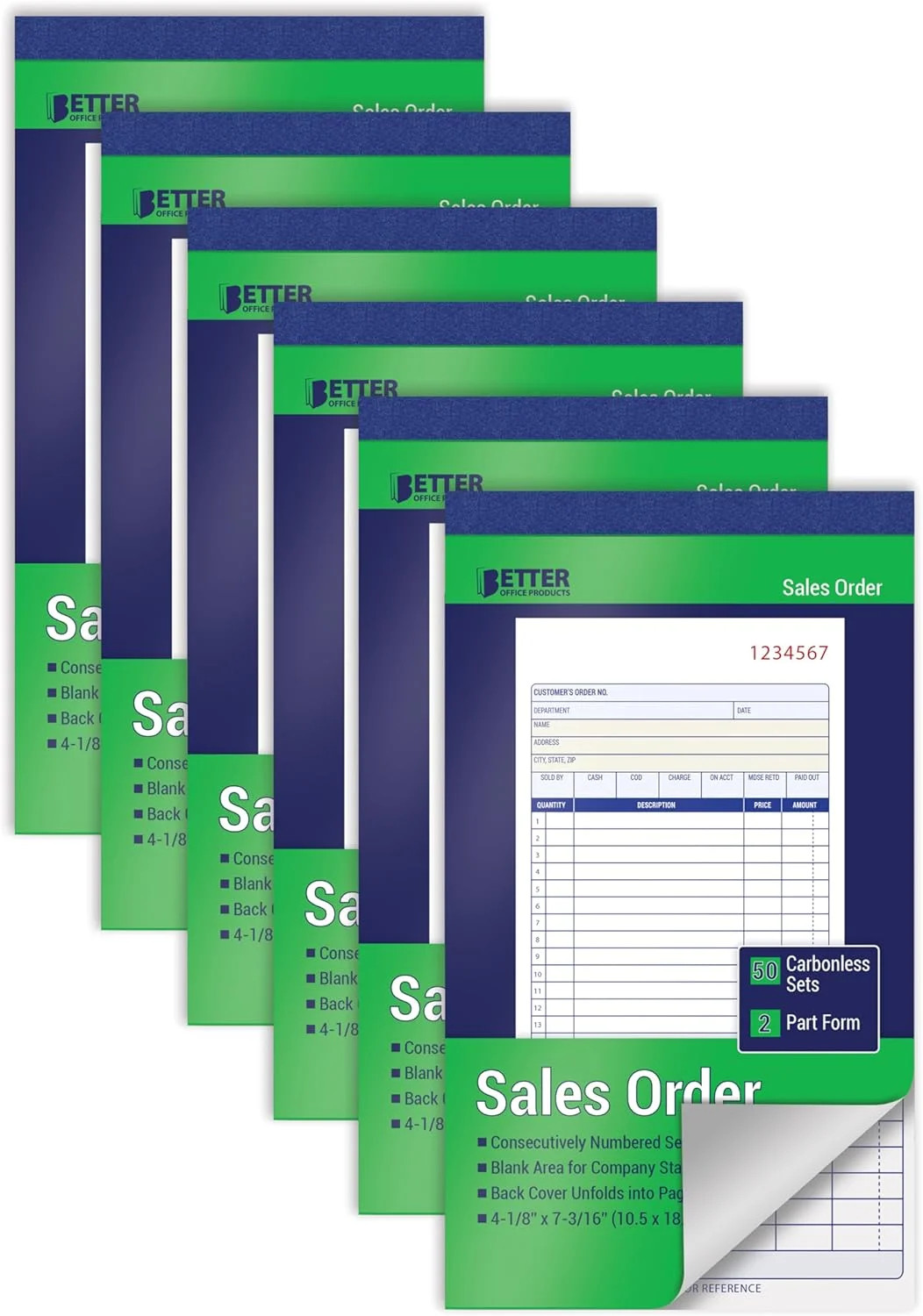 Better Office Products Sales Order Books, 6 Pack, 2-Part Carbonless (White/Canar