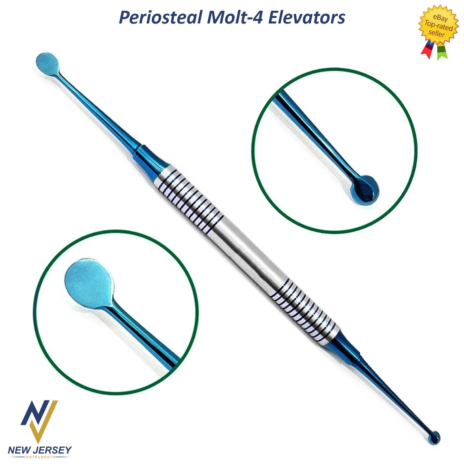 Dental Periosteal Elevator Molt # 4 Blue Titanium Coated Double Ended German Gr