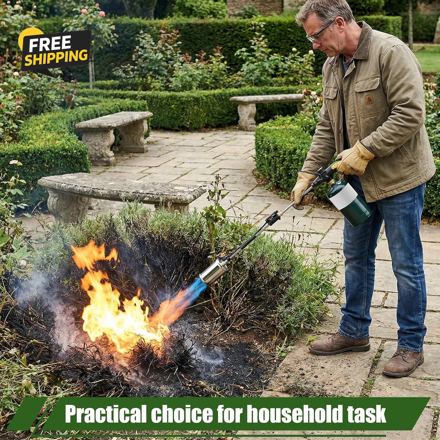 Propane Torch Weed Burner, Adjustable Flame Thrower with Detachable Handle