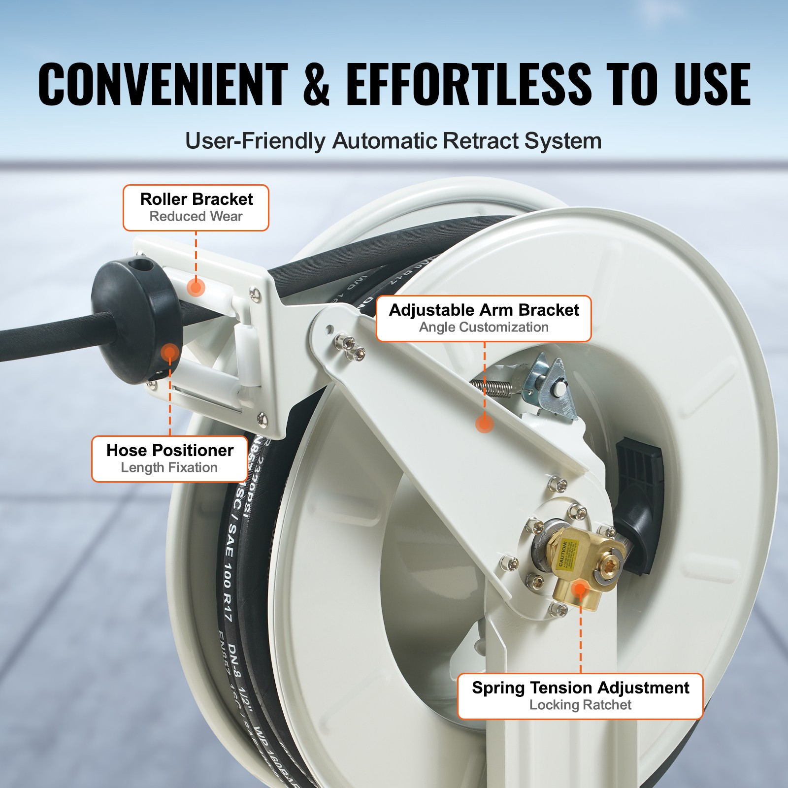 VEVOR Fuel Hose Reel Retractable Machine Oil Hose Reel 1/2″ x 50′ Auto Rewind