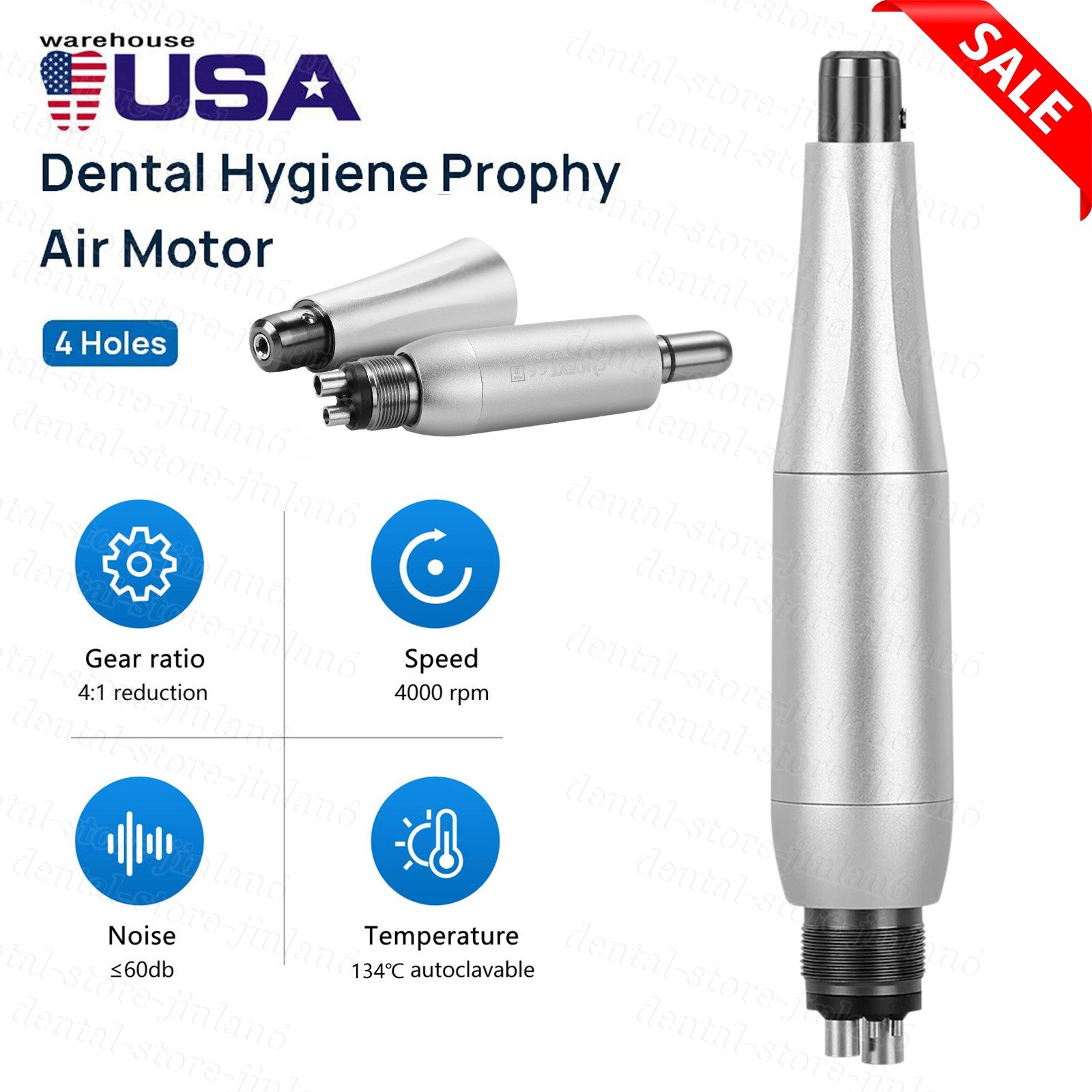 Dental 4:1 Hygiene Prophy Handpiece 360° Swivel Straight Cone Air Motor 4Holes