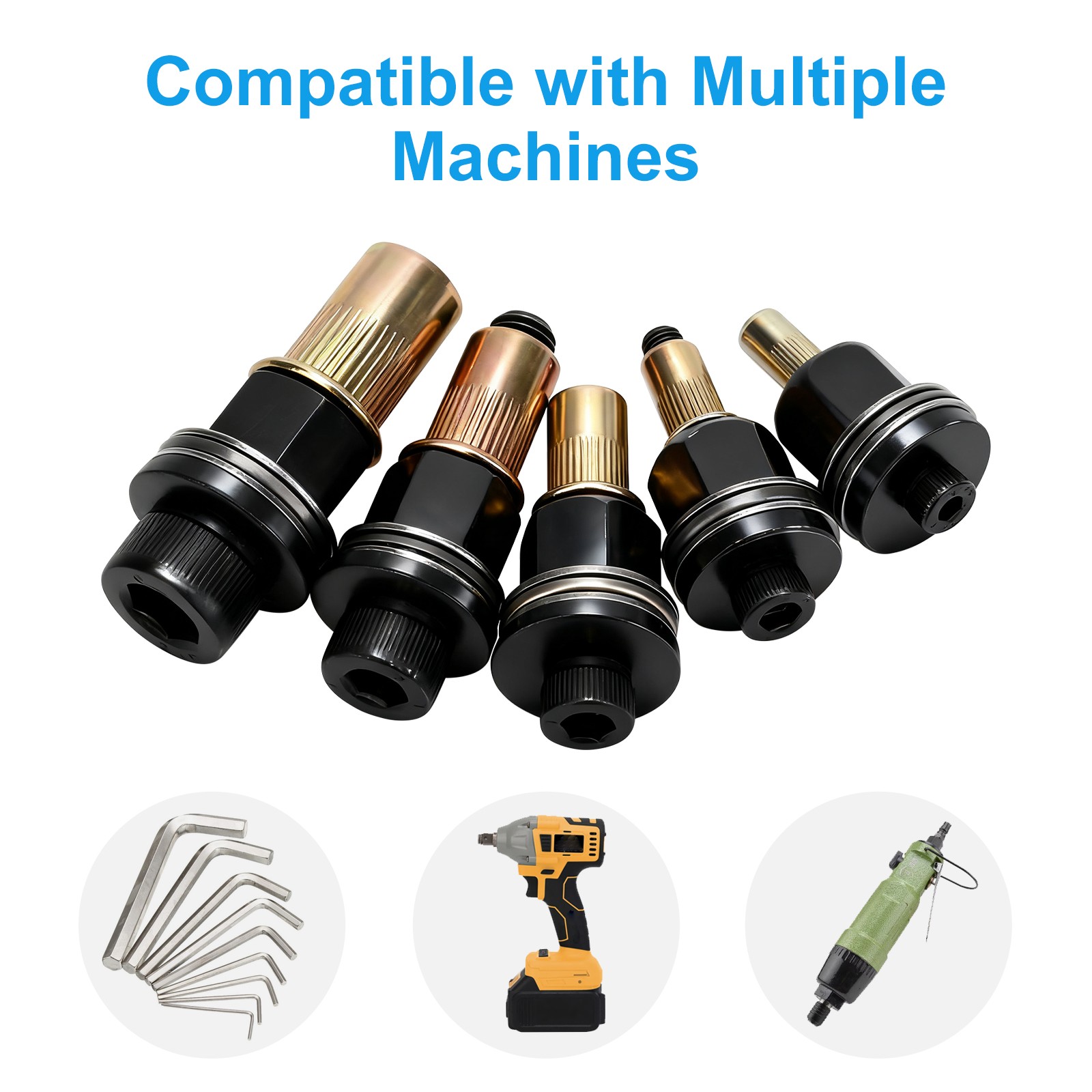 5 PCS Rivnut Tool Adapter Kit M4-M10 Manual Rivet Nut Setter for Drill & Wrench