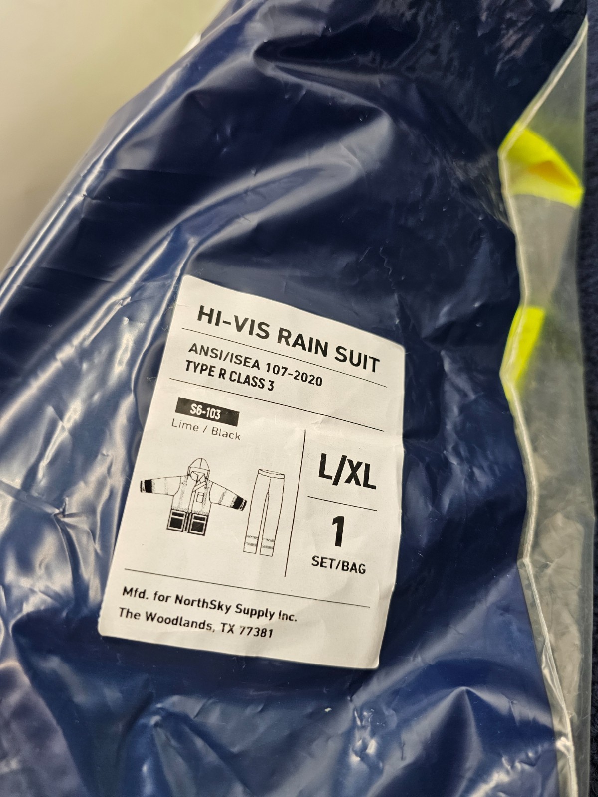 Olympia S6-103 LL/XL High-Visibility Rain Suit ANSI Class 3 Lime/Black