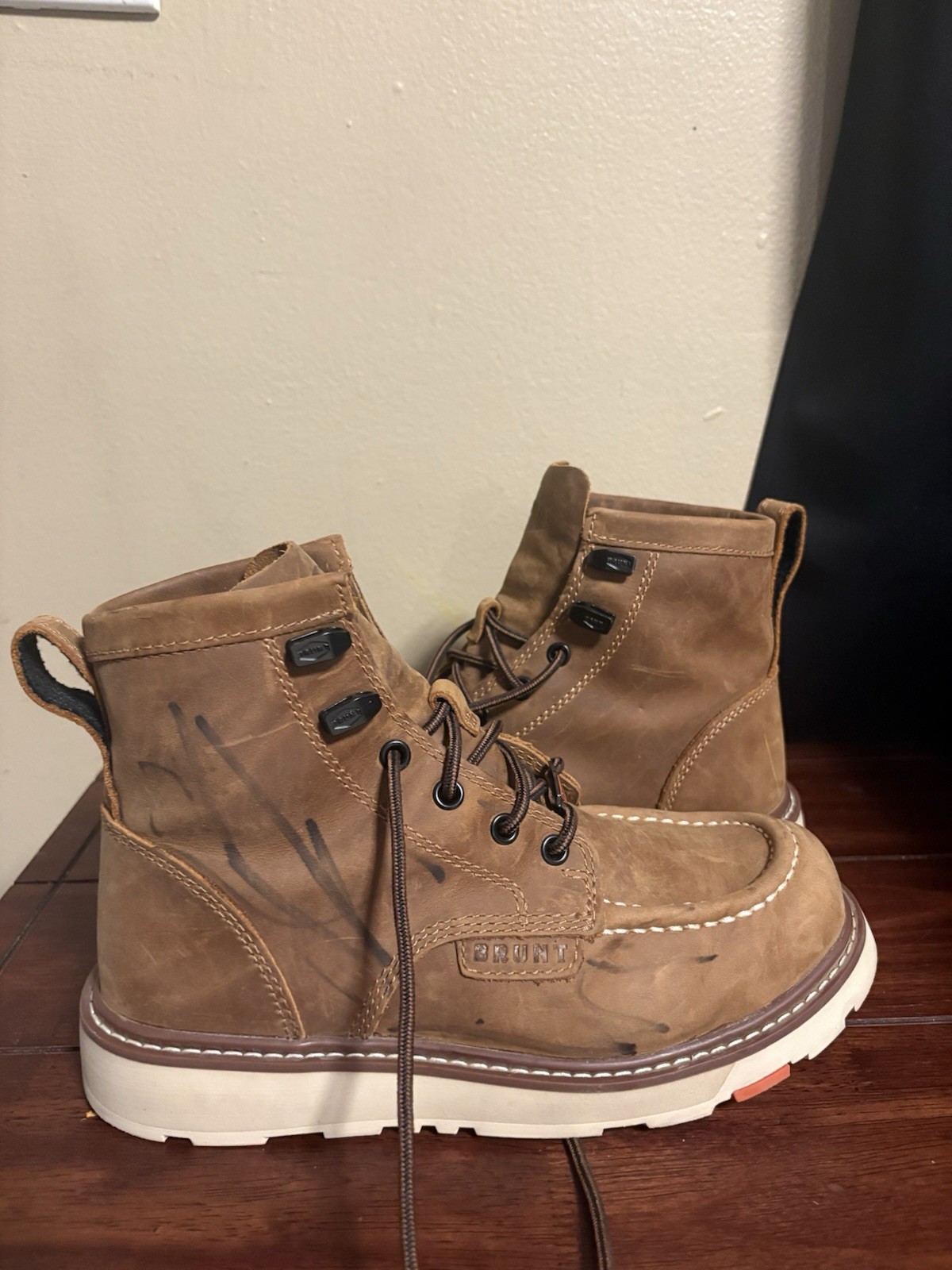 BRUNT Marin Brown Moc Toe Men’s Work Boots 6M Lace-Up Electrical Hazard EH