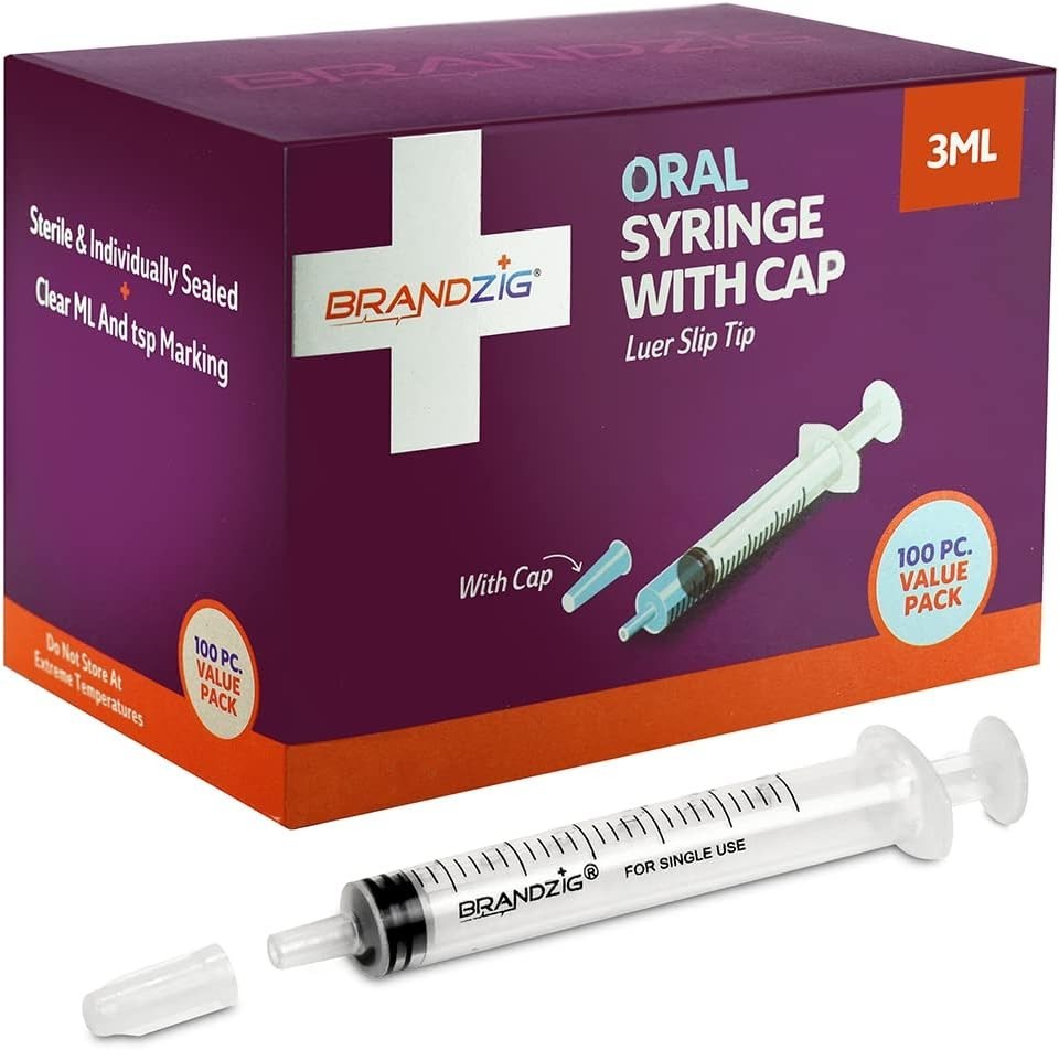 3ml Syringe With Cap 100 Pack | Oral Dispenser Without Needle, Luer Slip Tip