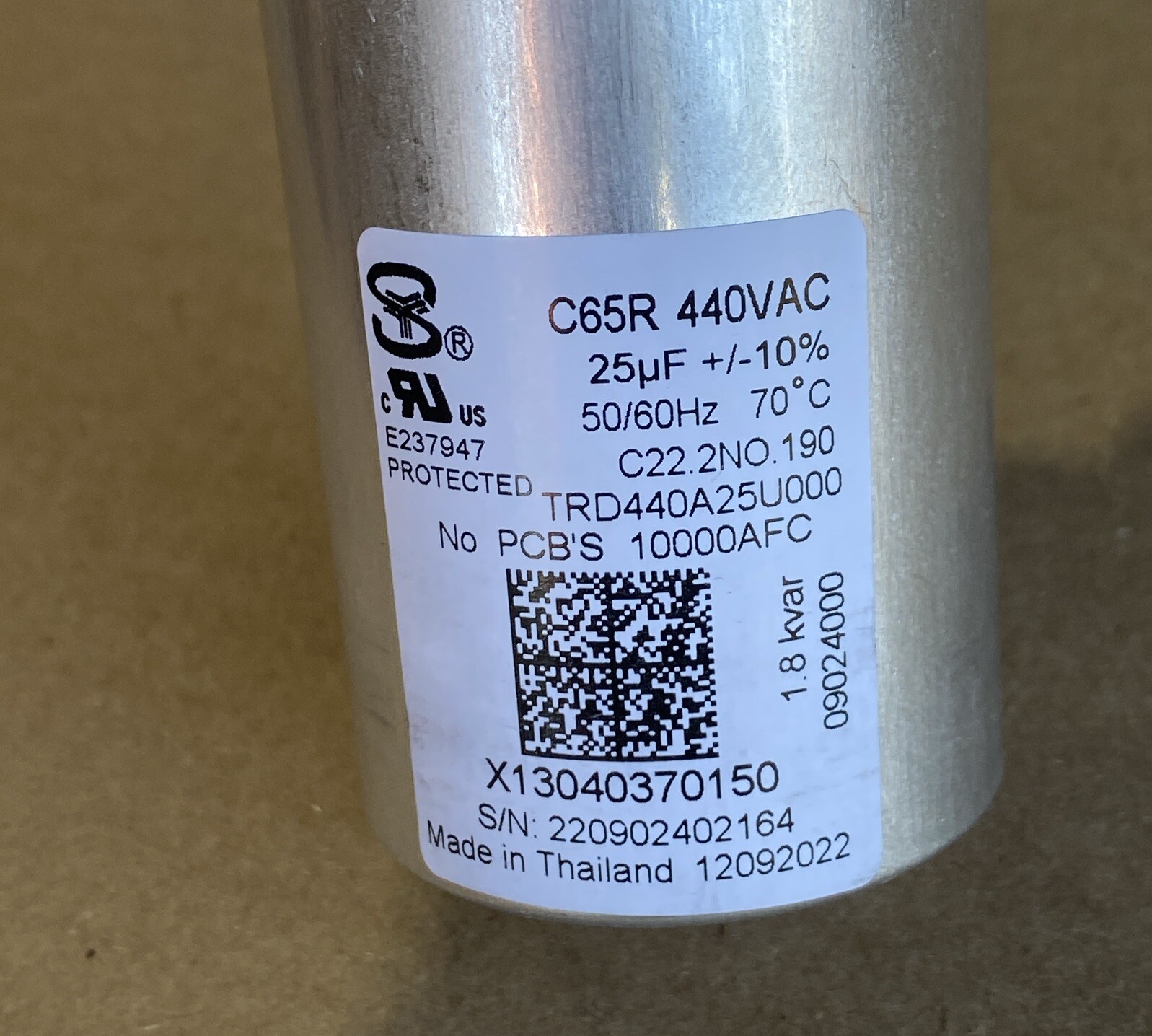 C65R-440VAC 25uF 50/60HZ C222NO.190 OVAL CAPACITOR New