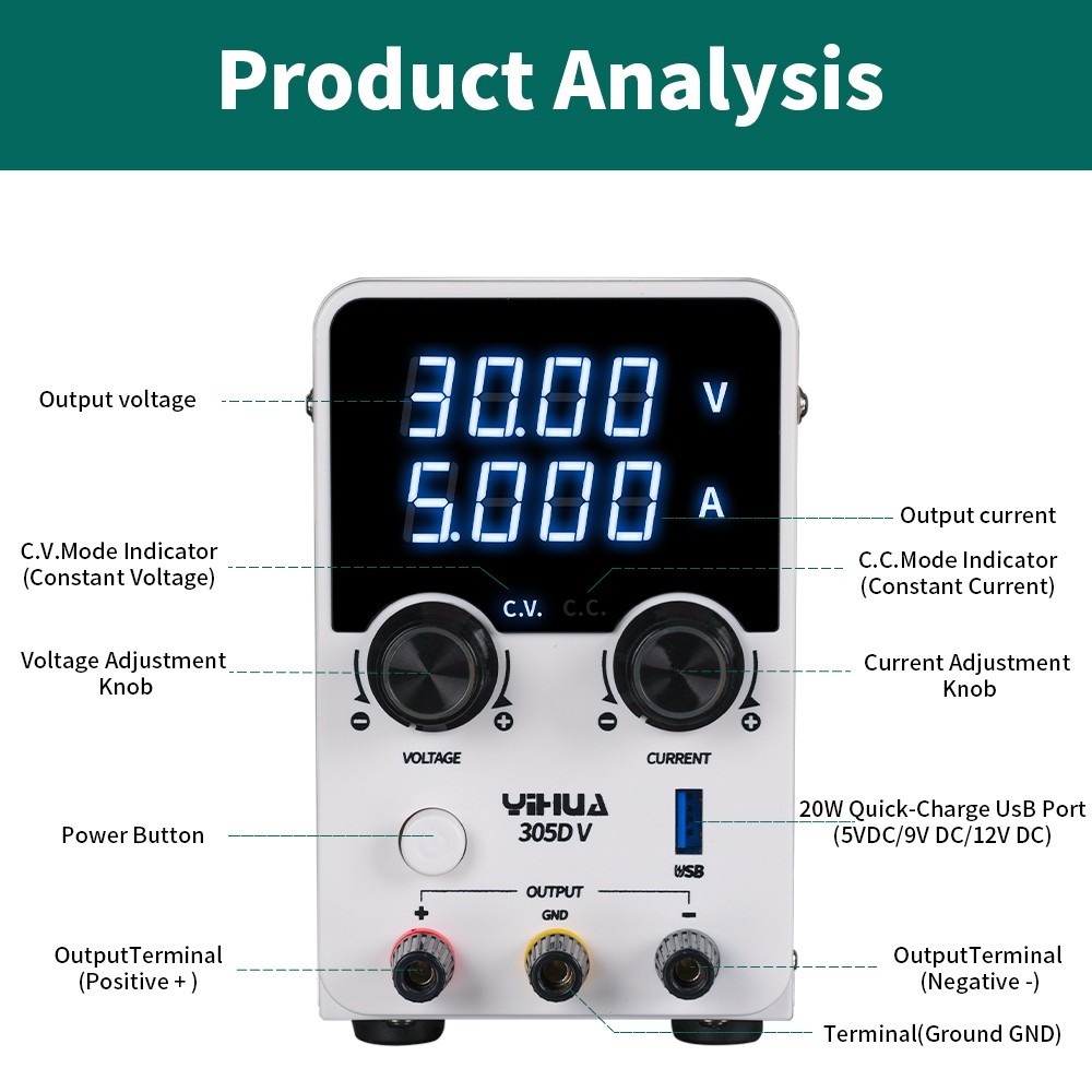 YIHUA 305D-V 180W 30V 5A DC Lab Power Supply Adjustable Voltage Regulator Repair