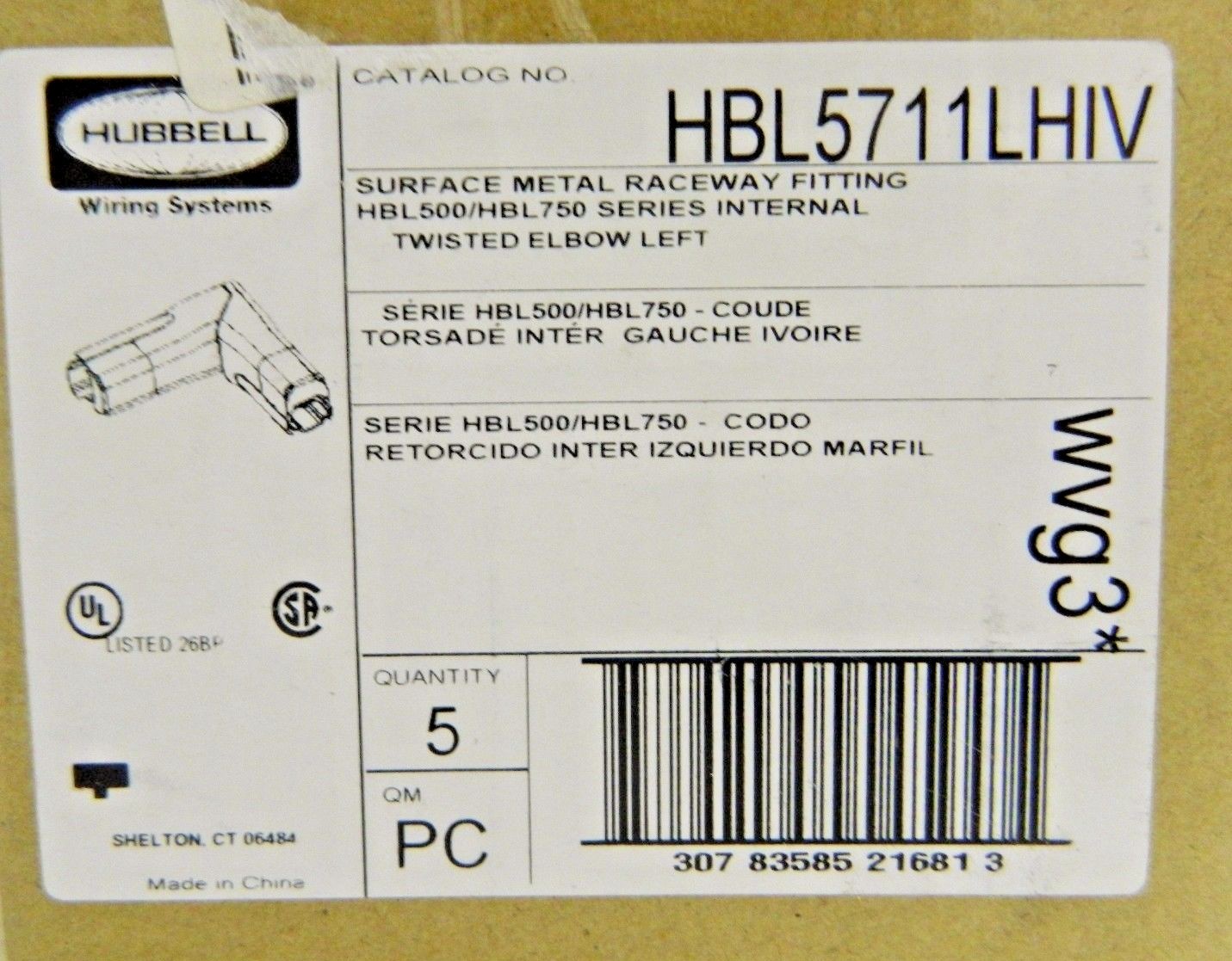 Hubbell Wiring Device-Kellems Raceway Elbow Ends 2.98″x 0.94″ Qty 10 HBL5711LHIV