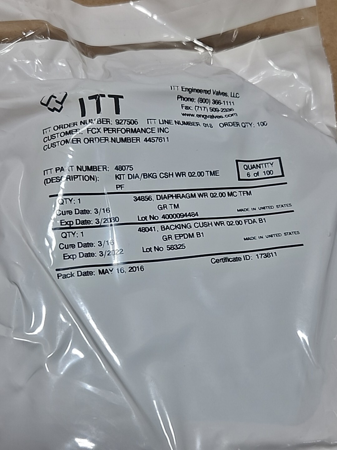 *NEW FACTORY SEALED* ITT 48075 Diaphram Kit BKG CSH WR 2.00″ TME + Warranty!