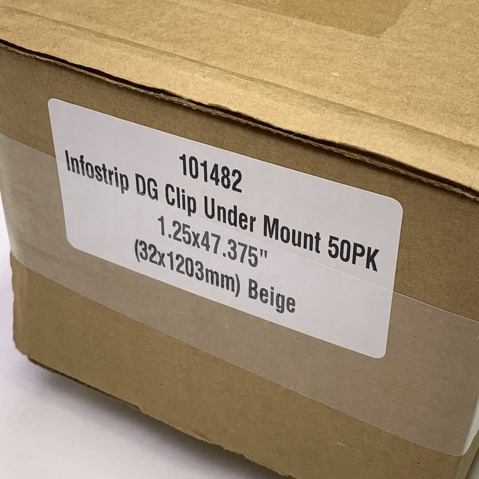 CASE of 50 Beige / Clear 47.5″ Clip-On Price Label Channel for 48″ Gondola Shelf