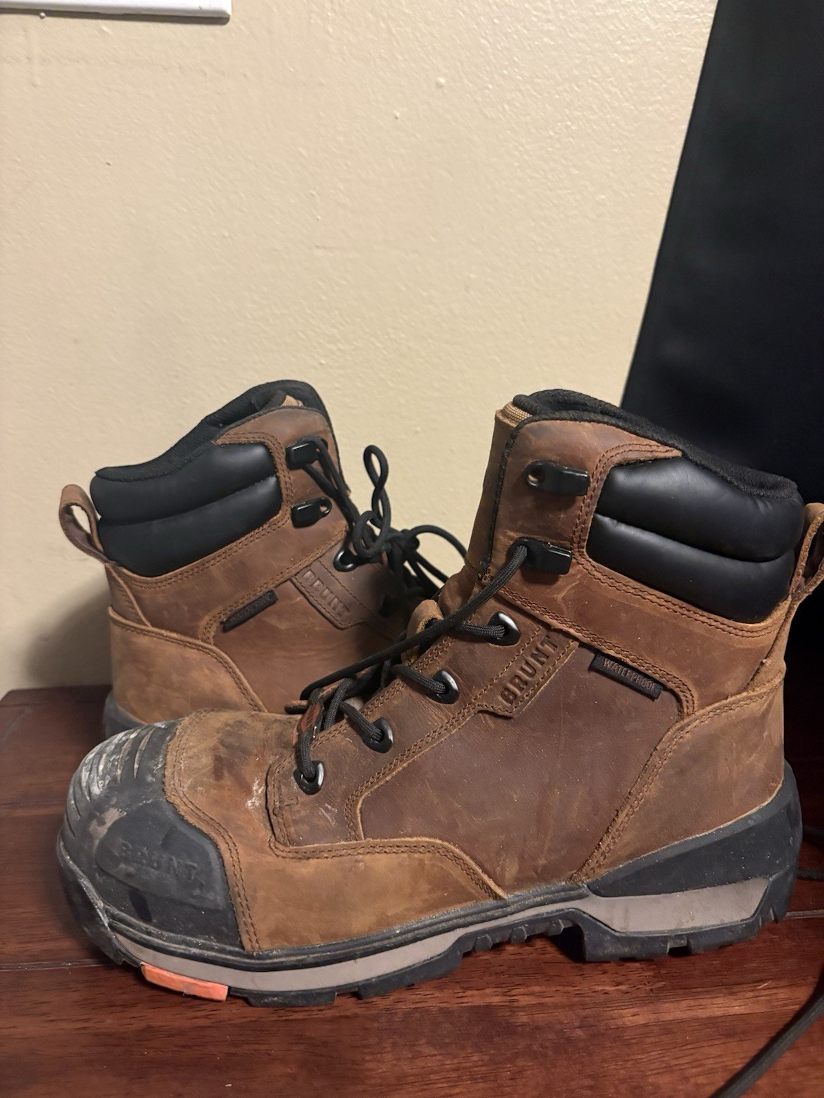 BRUNT Perkins Men’s Work Boots 9.5 Brown Leather Lace-Up Waterproof ASTM F2418