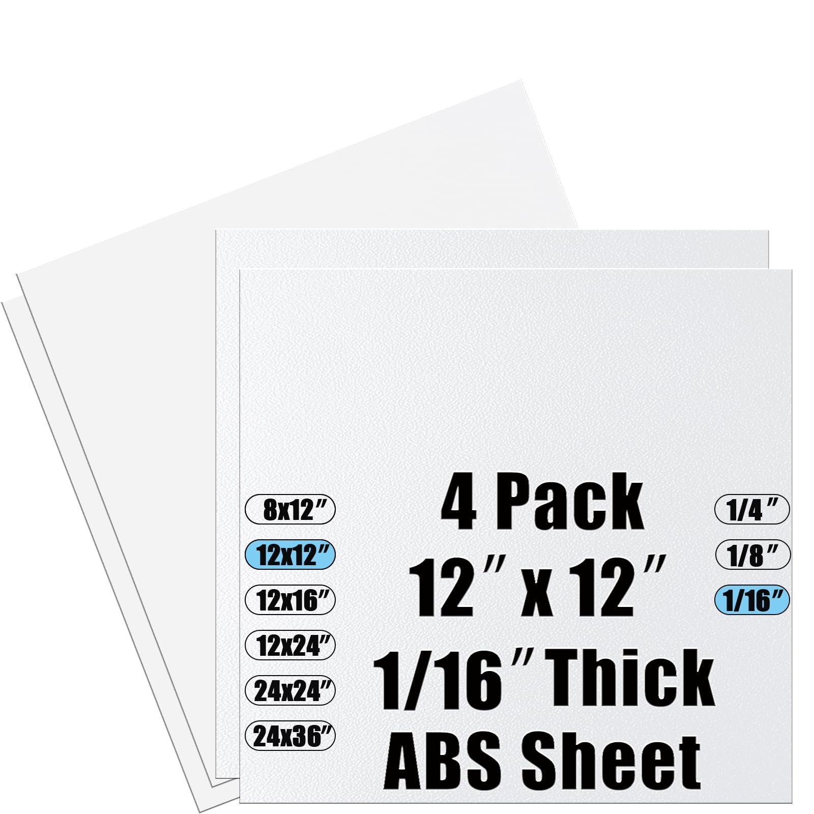 White ABS Plastic Sheet Heat Moldable Panel Board 1/16x12x12 Inch 4 PCS