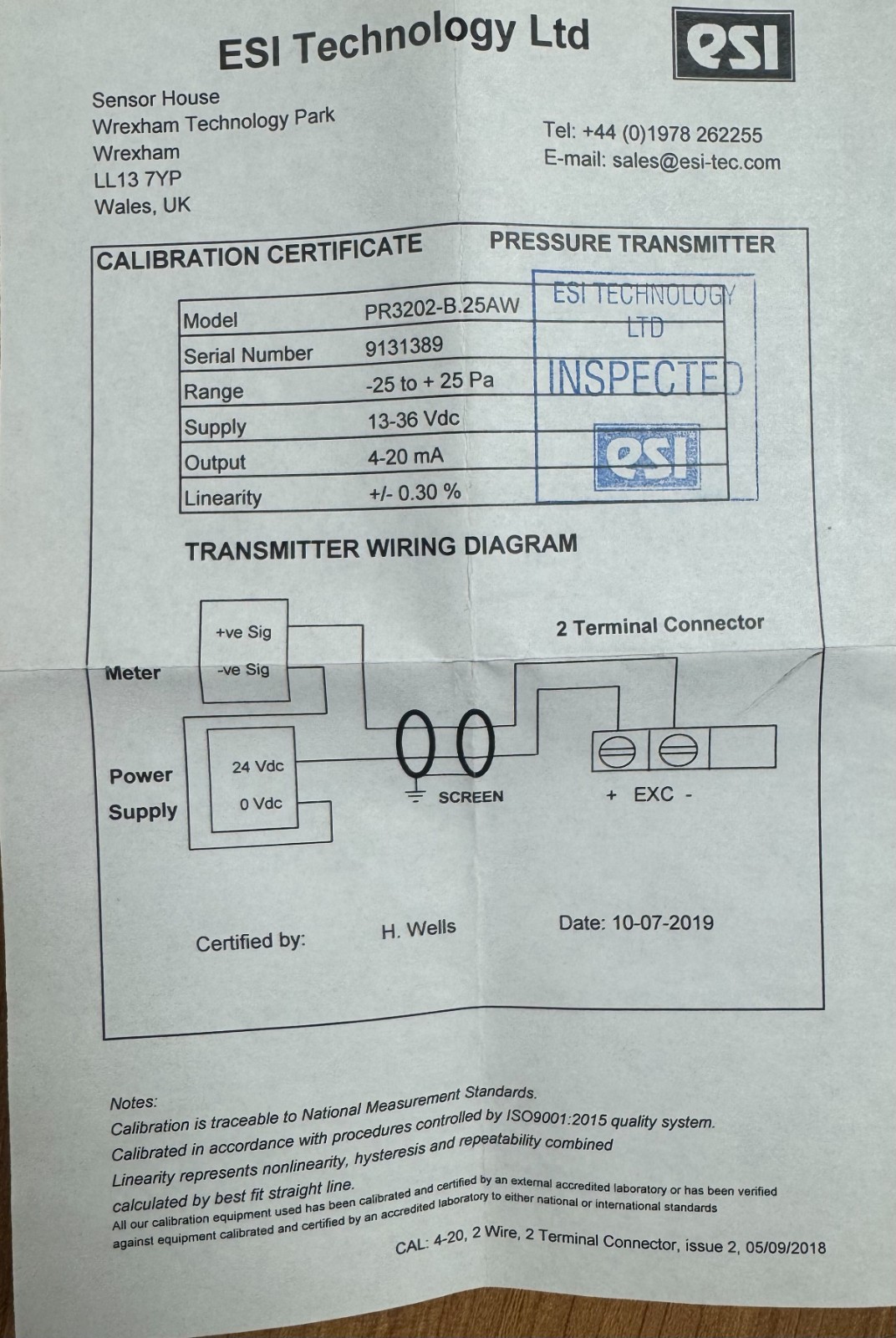 ESI PR3202 Pressure Differential Transmitter