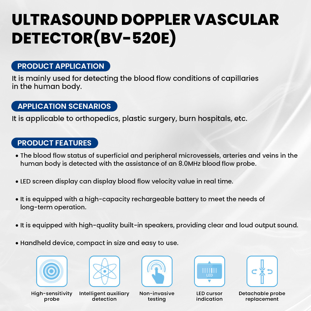 Handheld Vascular Doppler, 8.0MHz Blood Flow Velocity Meter, Portable