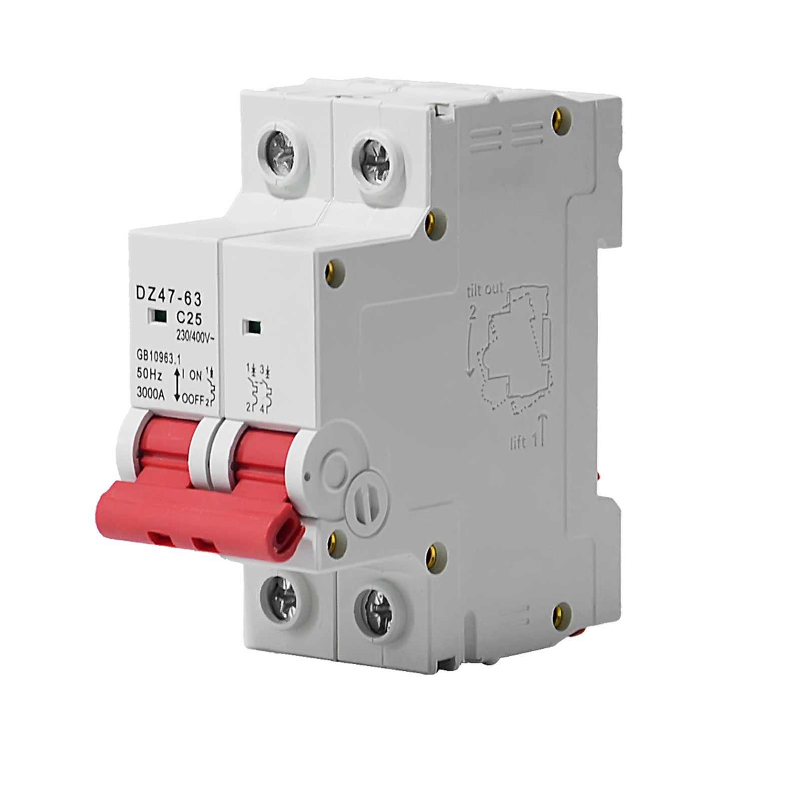 AC/DC MCB Mini Circuit Breaker 1/2/3P Type C 6 10 16 25 32 40 63 80 100 125Amp